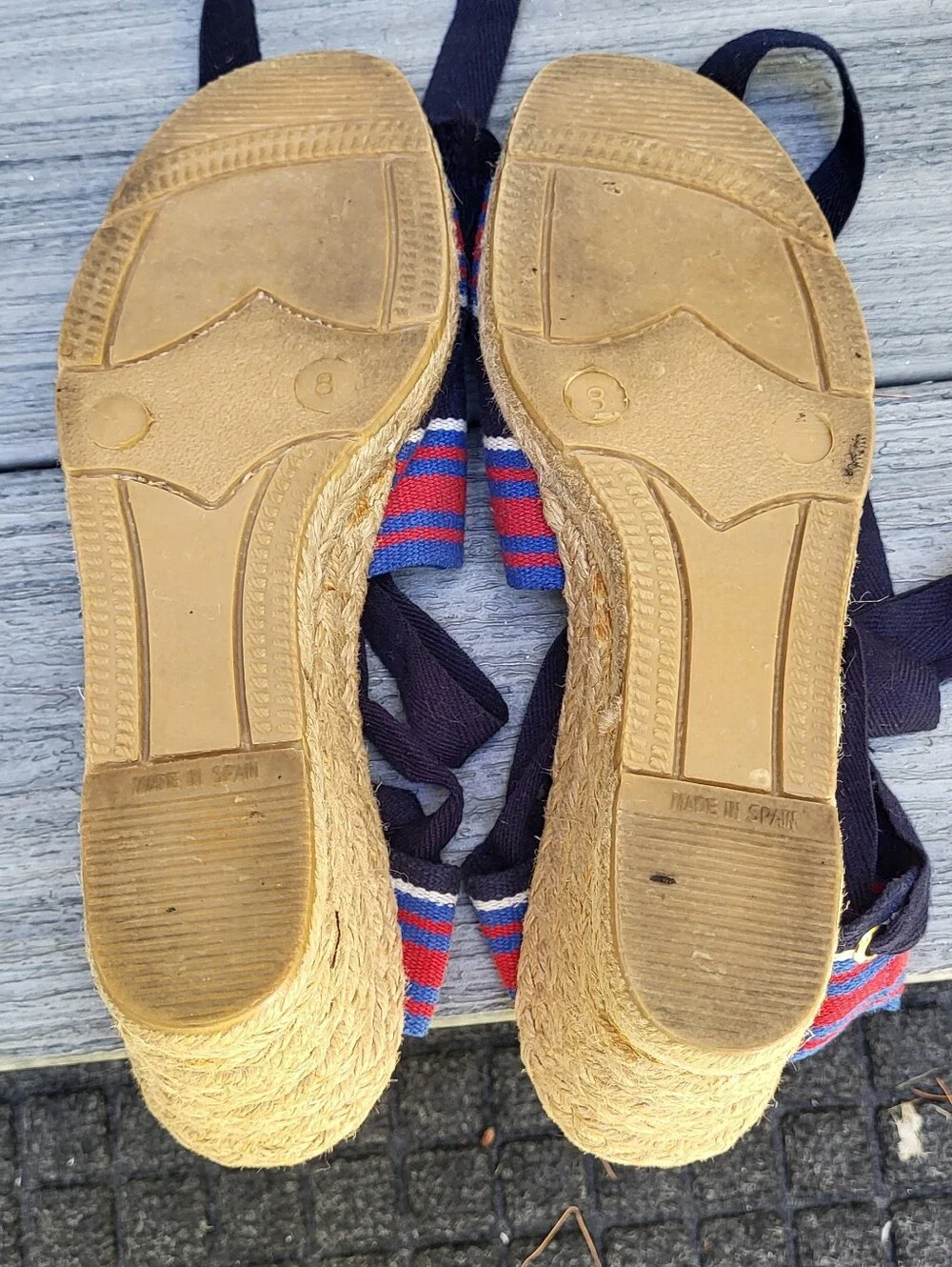 Tory Burch Stripe Wedge Espadrille Ribbon Tie Sandal